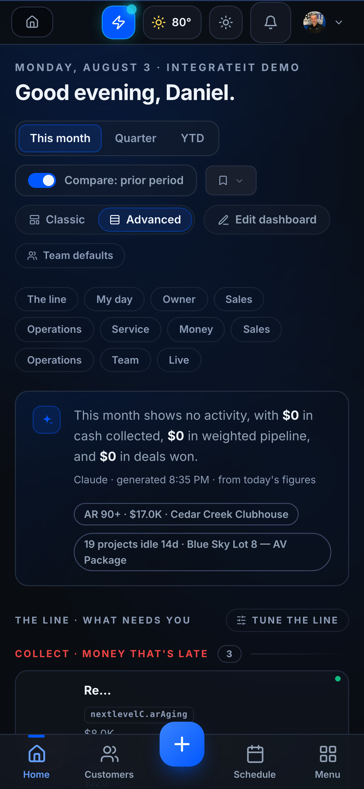 Optimus AI on a phone — the real dashboard at mobile width